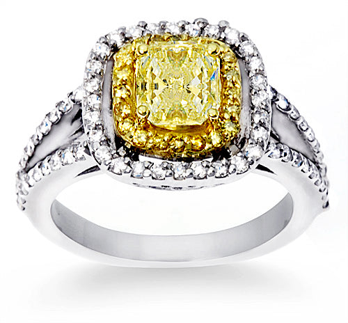 1.87 Ct. Tw. Cushion Cut Natural Fancy Yellow Diamond Engagement Ring