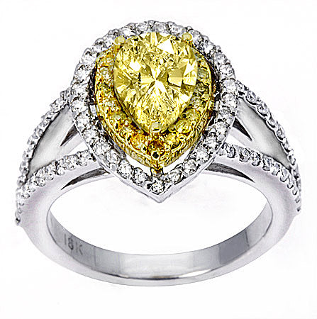 Halo 2.05 Carat Pear Cut Fancy Yellow Diamond Engagement Ring