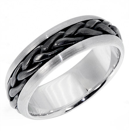 7MM Two Tone White Gold with Black Rhodium Braided Wedding Band