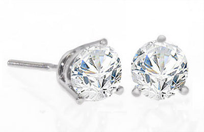 Platinum 3-Prong Round Cut Diamond Stud Earrings 1/2 Carat