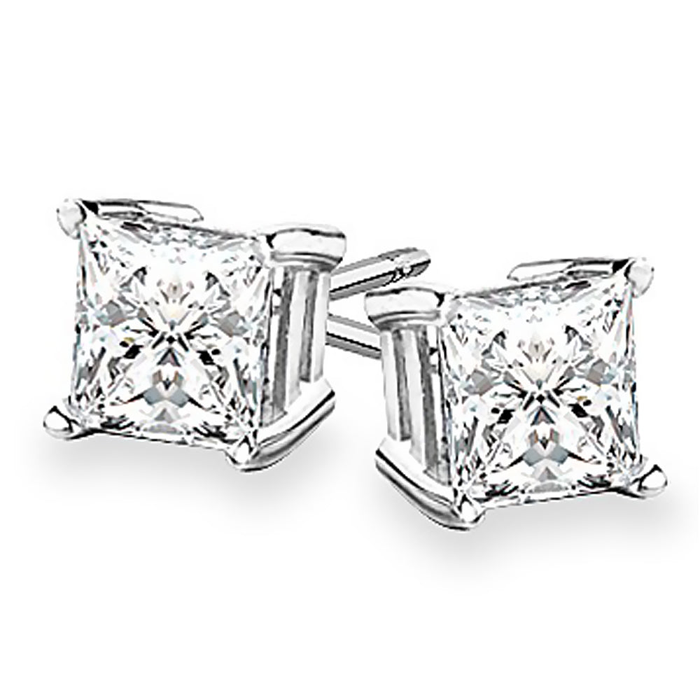 14k Gold 4-Prong Princess Cut Diamond Stud Earrings 2.00 ct. tw.