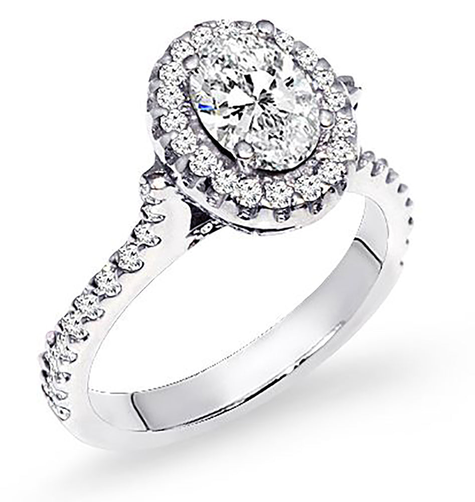 1.75 Carat Oval Cut Diamond with Brilliant Round Halo Engagement Ring