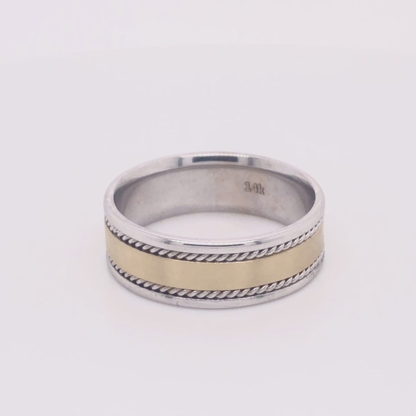 7MM Two Tone Solid Gold Wedding Band
