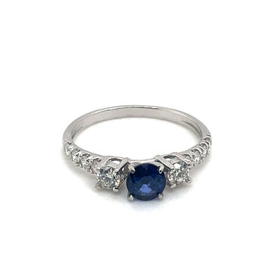 5MM Round Cut Natural Blue Sapphire & 0.58 Ct. Tw. Diamond Ring