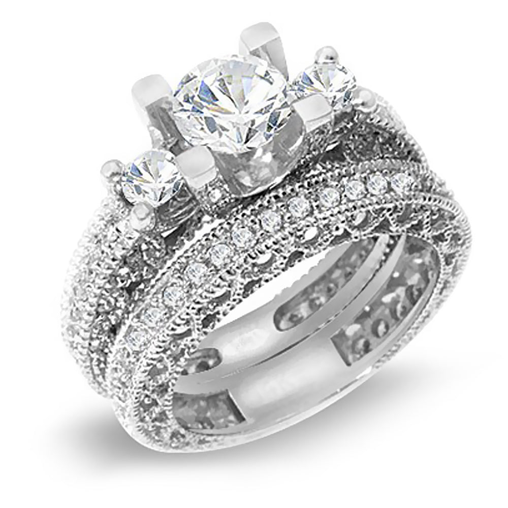 Three Stone Inspired Diamond Engagement Wedding Ring Set 2.25 Ct. Tw.