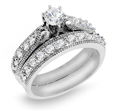 1.30 Ct. Tw. Round Cut Diamond Vintage Inspired Engagement Wedding Ring Set