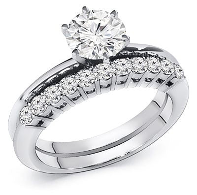 1.05 Ct. Tw. Solitaire Diamond Engagement Ring with Diamond Wedding Band Set