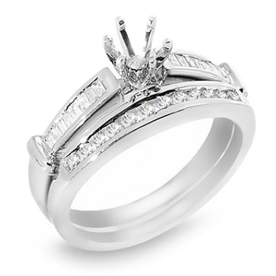 Ladies 0.85 Ct. Tw. Mix Cut Diamond Engagement Semi-Mount Ring & Wedding Band Set