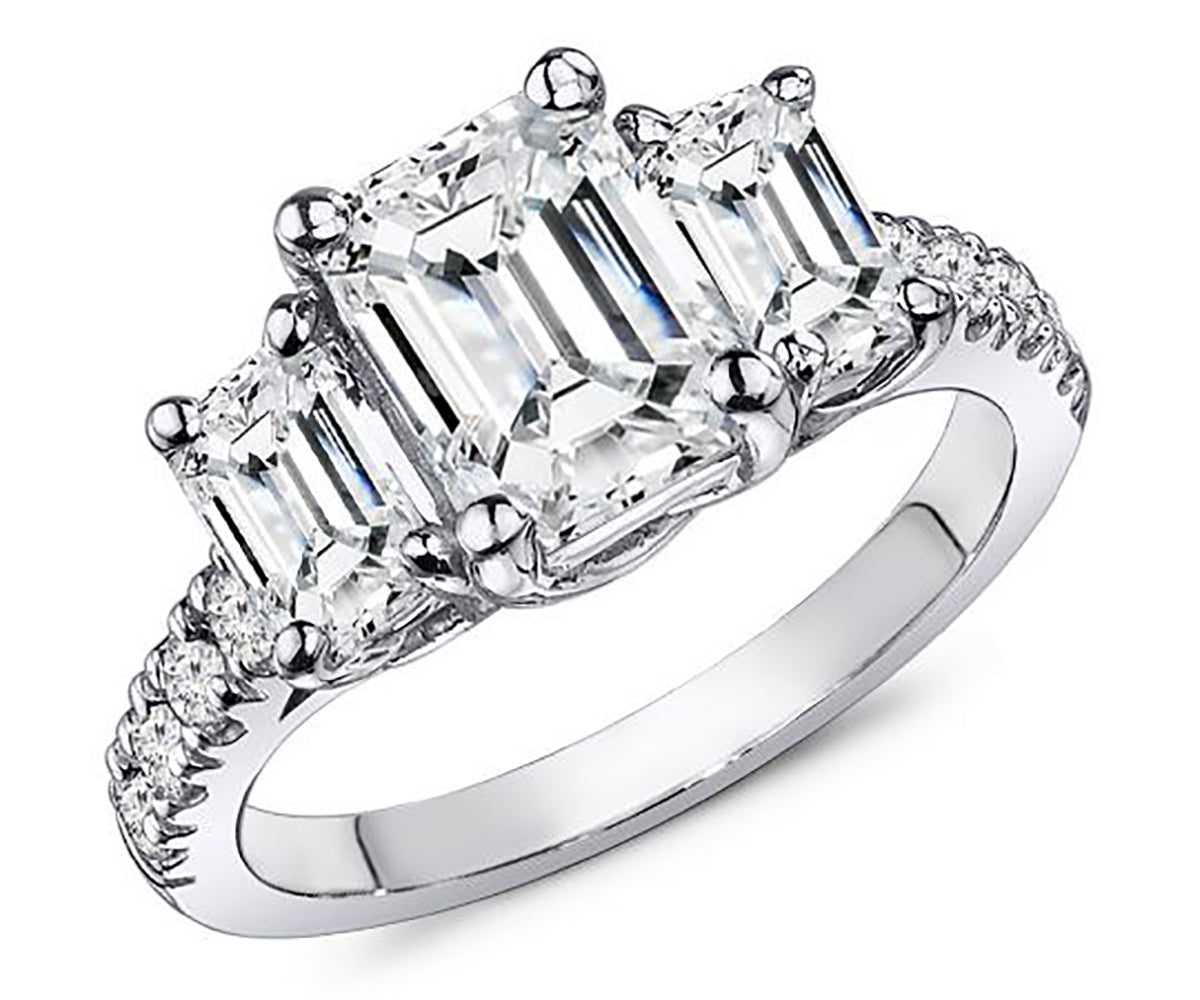 1.45 Carat Emerald Cut Three Stone Inspired Diamond Engagement Ring