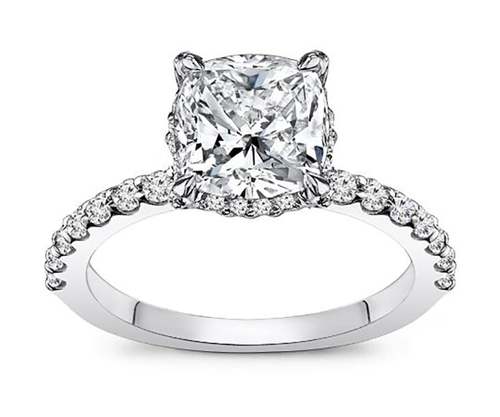 1.00 Carat Cushion Cut Diamond Halo Engagement Ring