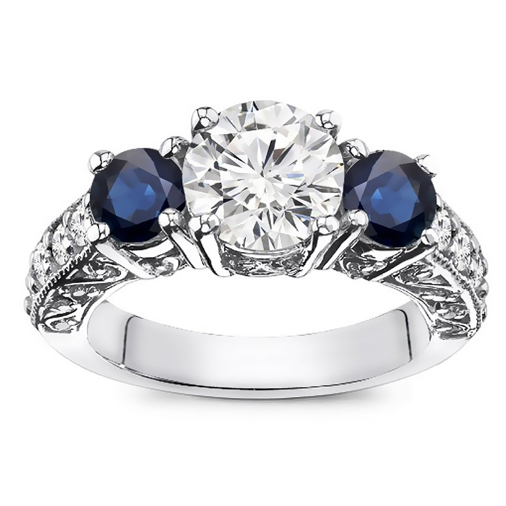 1.20 Carat Diamond & Natural Sapphire Three Stone Inspired Engagement Ring
