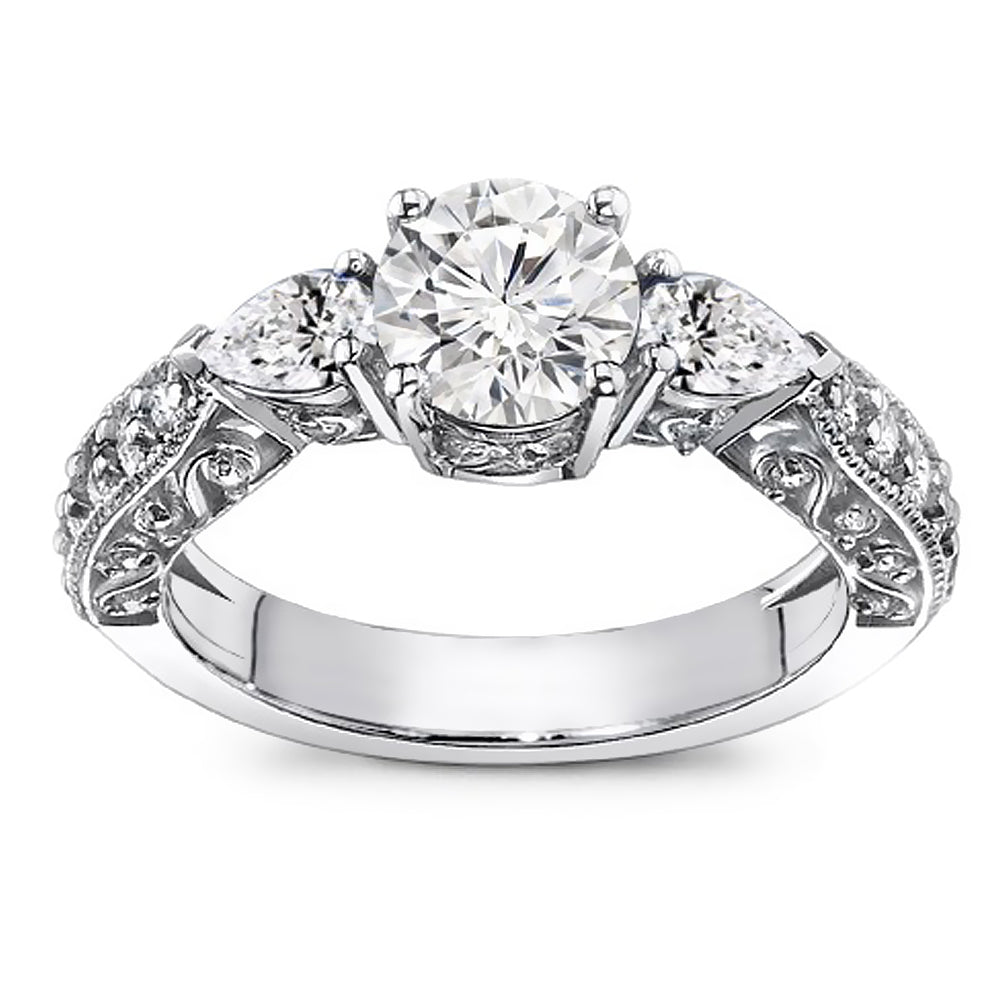 1.50 Ct. Tw. Carat Brilliant Round with Pear Cut Diamond Engagement Ring