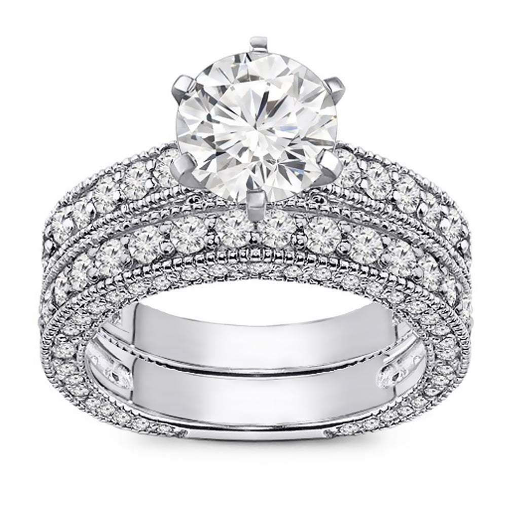 1.75 Carat Diamond Milgrain Design Engagement Wedding Ring Set