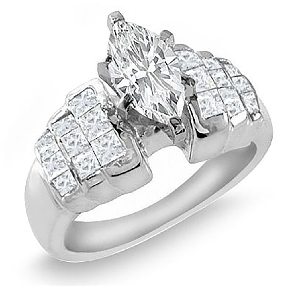1.76 Carat Marquise & Princess Cut Diamond Engagement Ring
