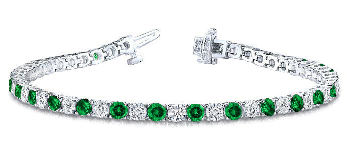 Classical Tennis Green Emerald & Diamond Bracelet 5.25 ct.tw.