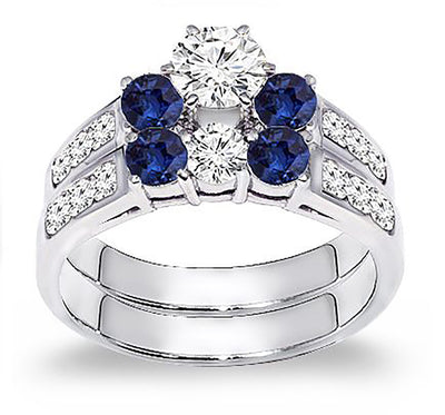 2.00 Ct. Tw. Diamond & Sapphire Engagement Wedding Ring Set
