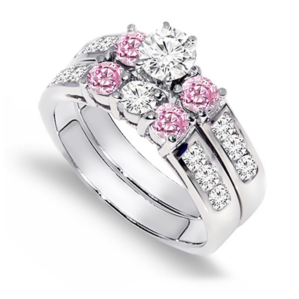 2.00 Ct. Tw. Diamond & Pink Sapphire Engagement Wedding Ring Set