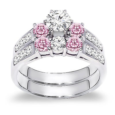 2.00 Ct. Tw. Diamond & Pink Sapphire Engagement Wedding Ring Set