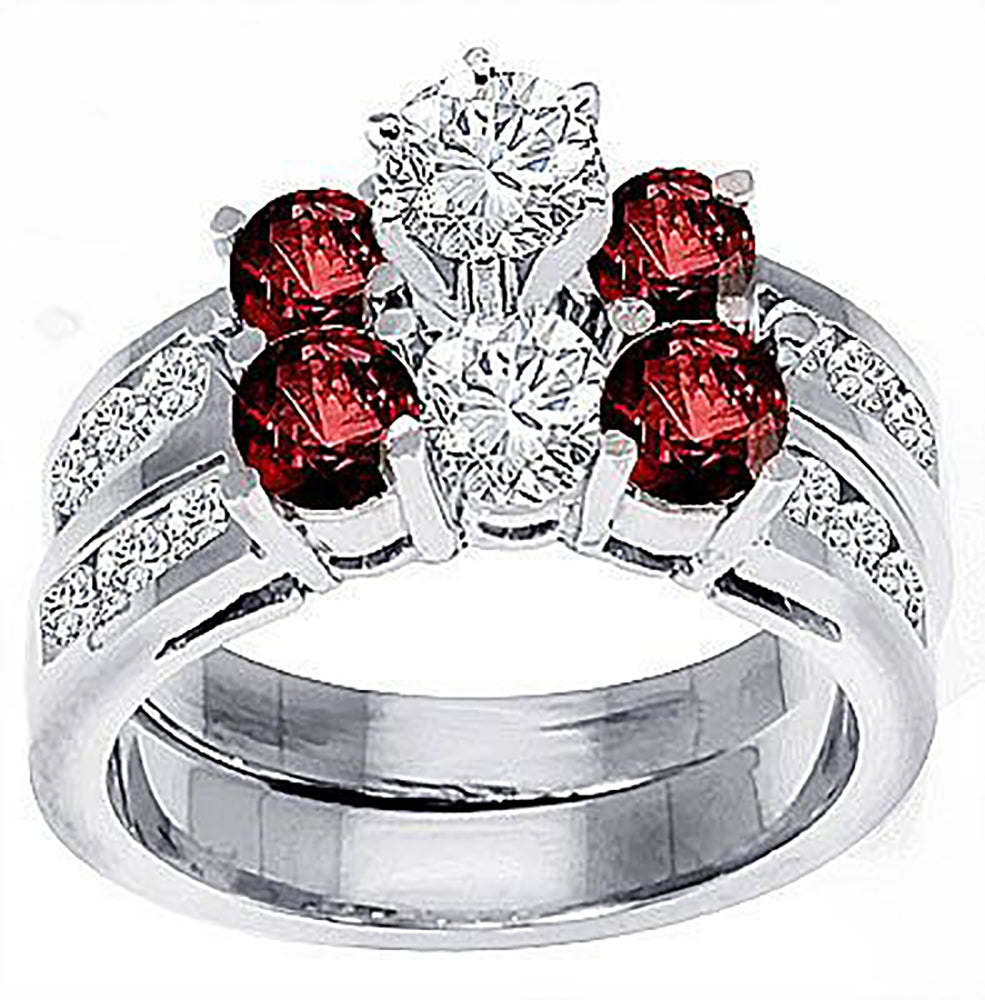 2.00 Ct. Tw. Diamond & Natural Ruby Engagement Wedding Ring Set