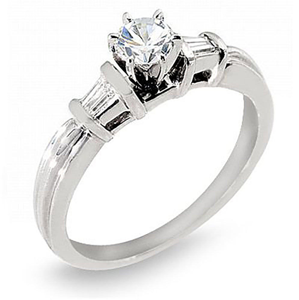 0.60 ct. tw. Brilliant Round with Baguette Cut Three Stone Diamond Engagement Ring