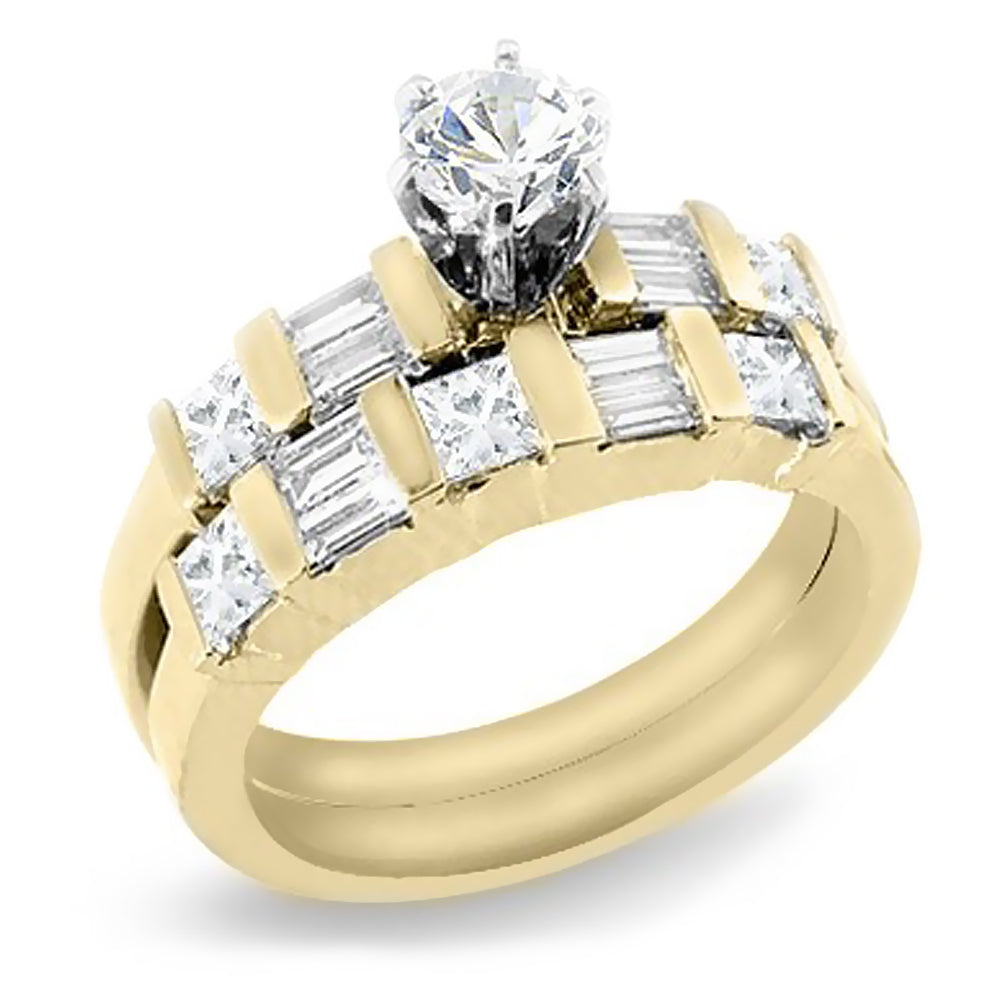 1.20 Ct. Tw. Mix Cut Diamond Engagement Wedding Ring Set