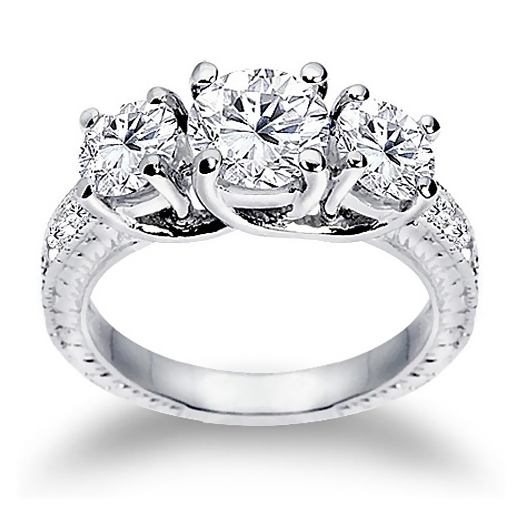 Brilliant Round Three Stone Inspired Diamond Engagement Ring 2.40 Ct. Tw.