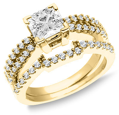 Women's 1.50 Carat Princess Cut Diamond Engagement Wedding Ring Set