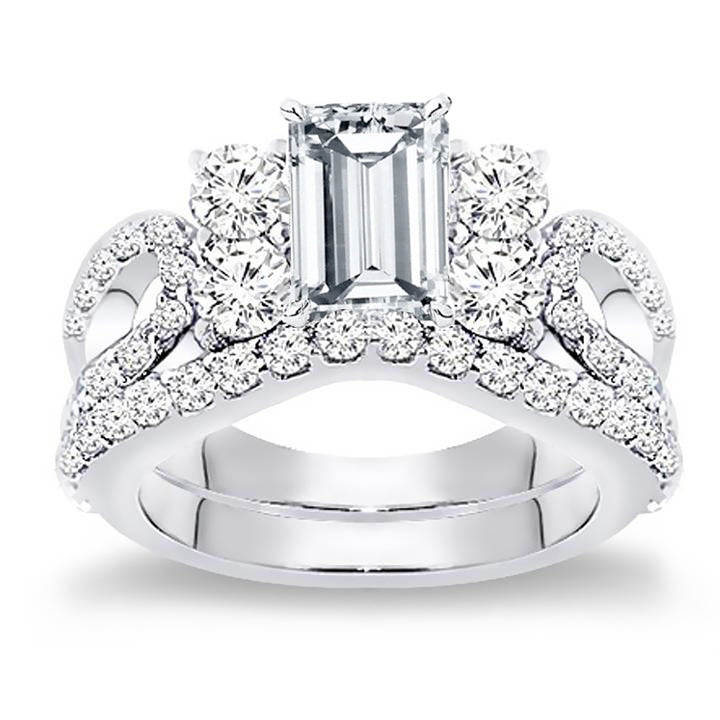 2.50 Carat Emerald Cut Diamond Engagement Wedding Ring Set