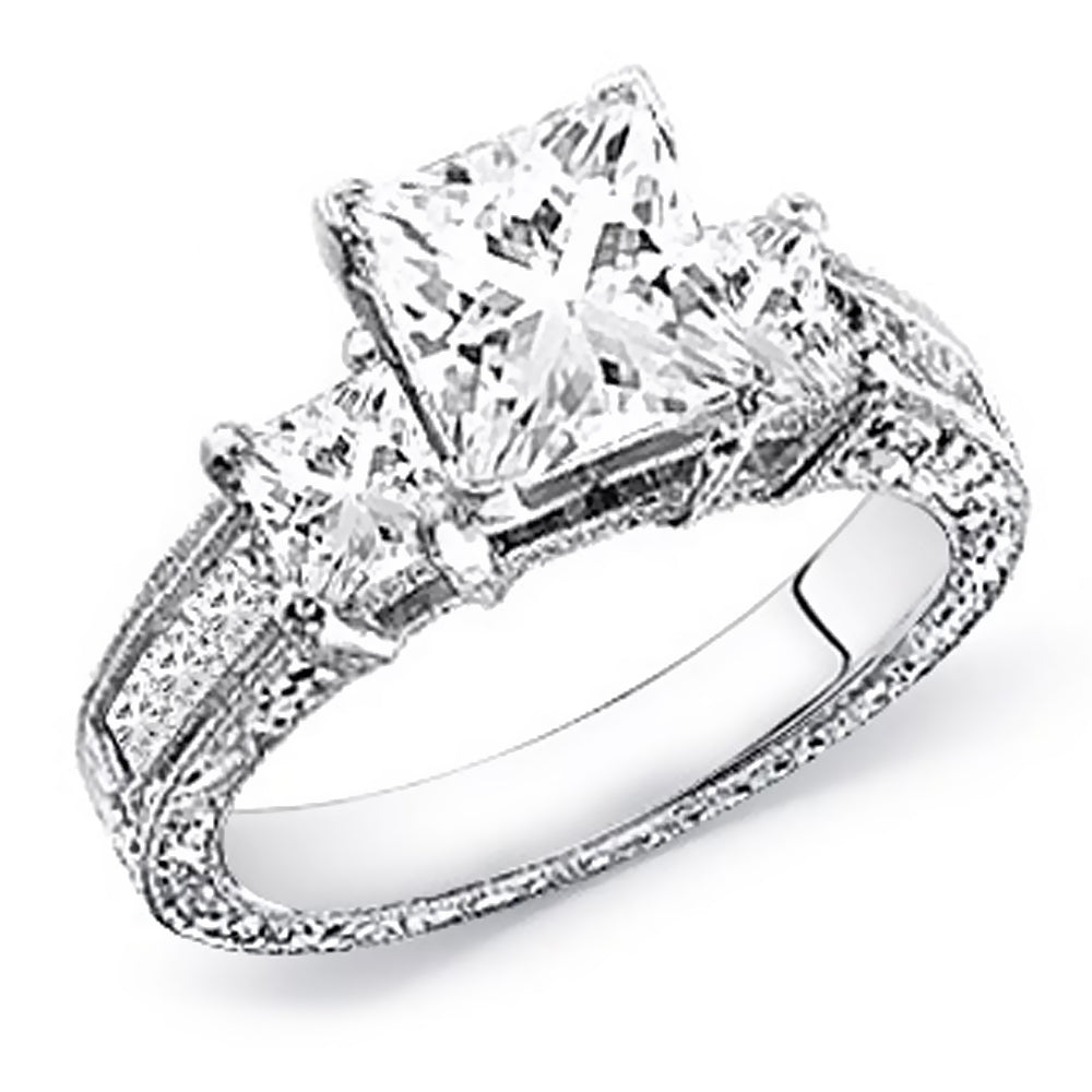 1.50 Carat Princess Cut Three Stone Diamond Engagement Ring