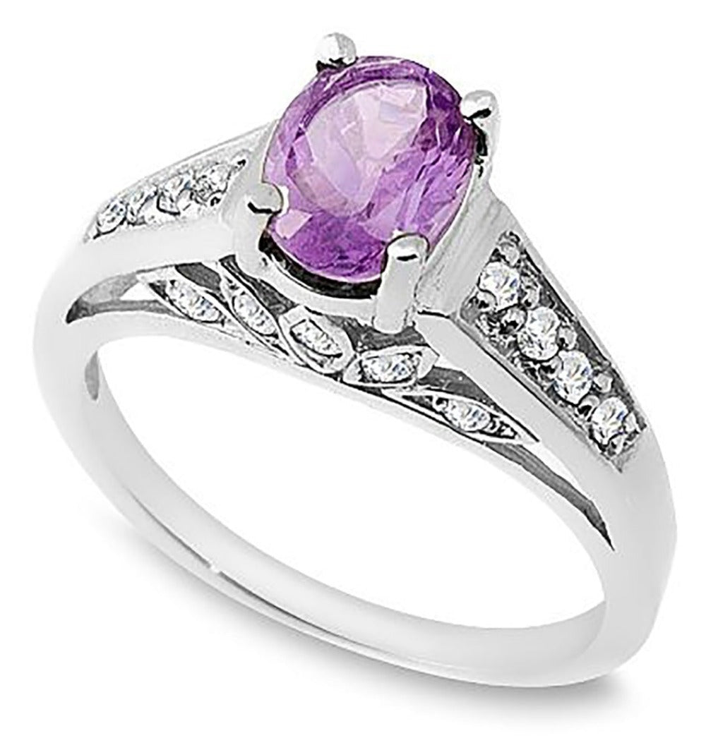 1.00 Ct. Tw. Oval Cut Natural Amethyst & 0.50 Ct. Tw. Diamond Ring
