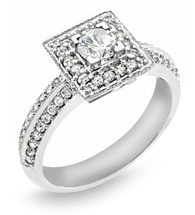 Ladies 1.00 Ct. Tw. Brilliant Round Cut Diamond Geometric Square Halo Engagement Ring