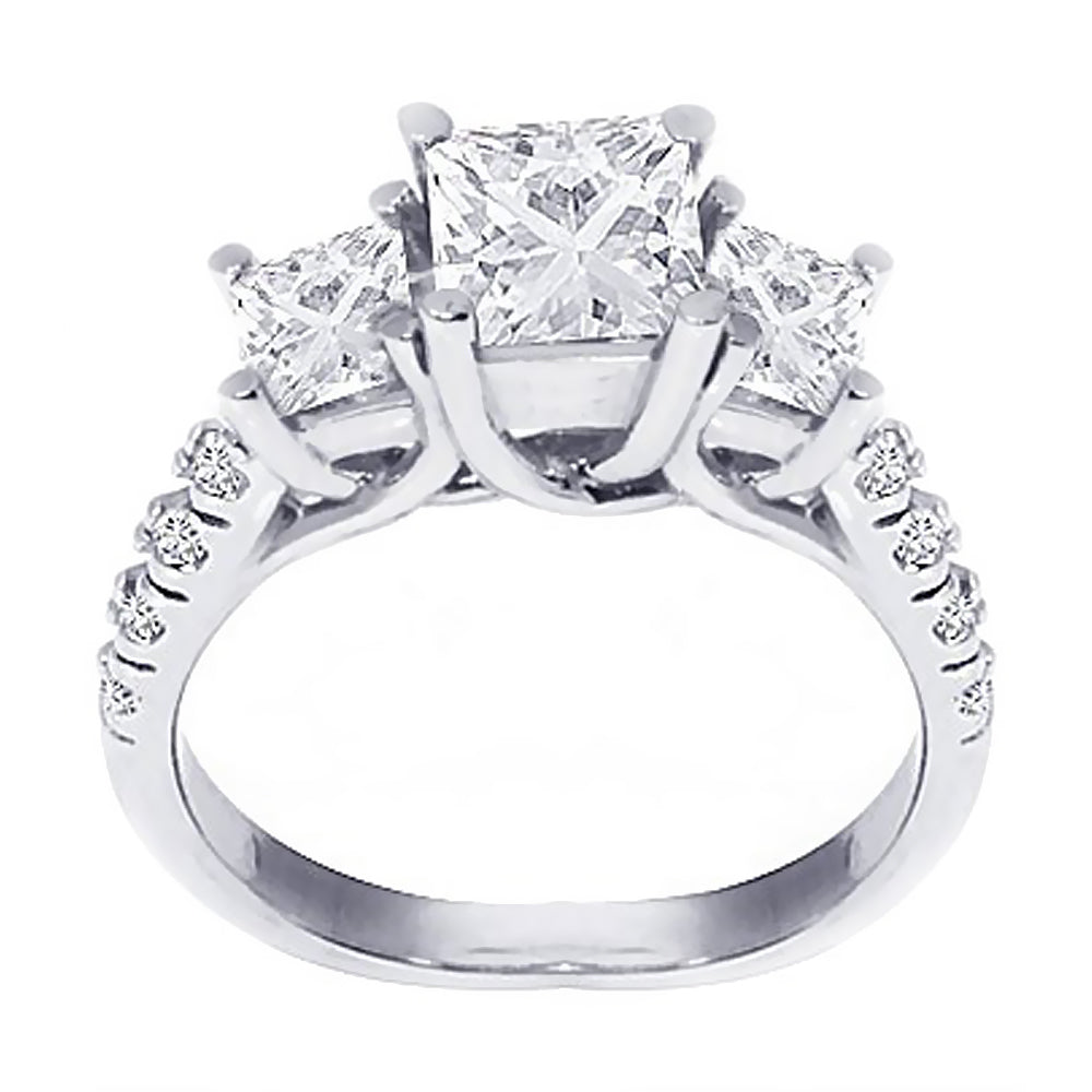 1.00 Carat Three Stone Inspired Princess Cut with Brilliant Round Diamond Engagement Ring Princess Cut