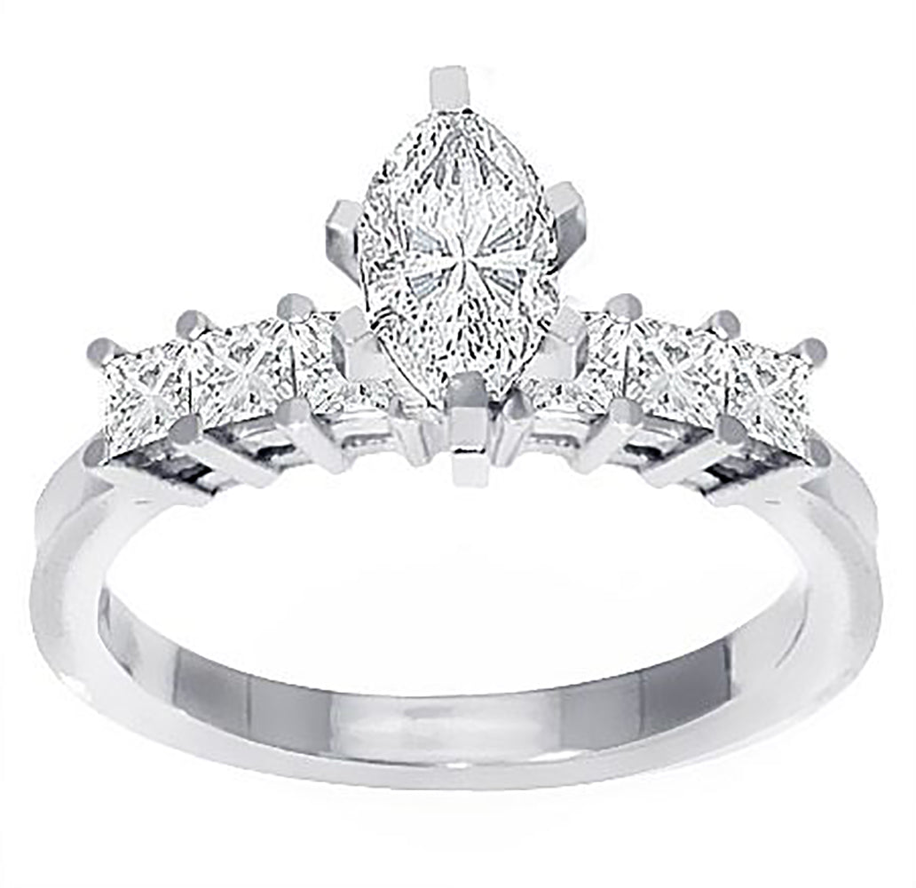 0.80 Carat Marquise and Princess Cut 7- Stone Diamond Engagement Ring