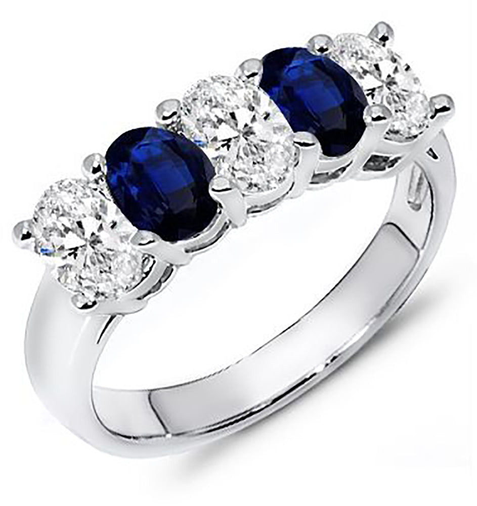 1.25 Carat Oval Cut Diamond & Natural Blue Sapphire Band