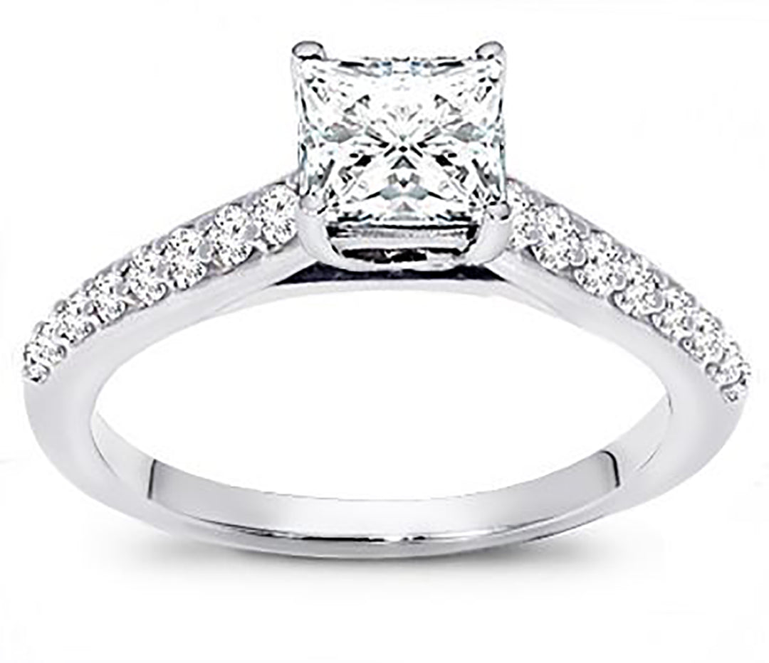 ladies diamond dress rings ONE LADIES DIAMOND ENGAGEMENT SET WITH 4 PRINCESS CUT DIAMOND INVISIBLE CENTER IN 14KT WHITE GOLD
