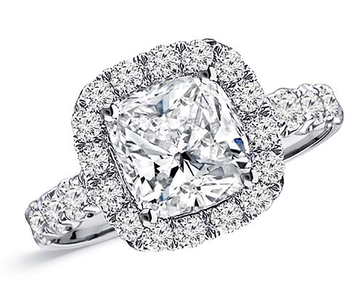 1.80 Carat Cushion Cut with Brilliant Round Halo Diamond Engagement Ring