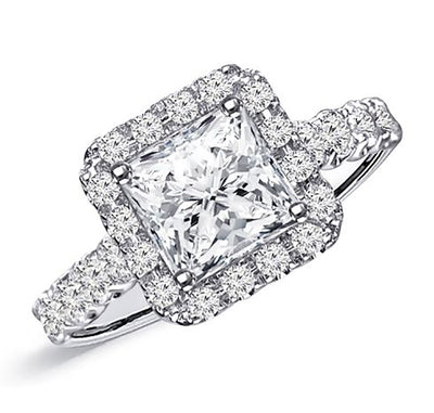 1.75 Carat Princess Cut Halo Diamond Engagement Ring