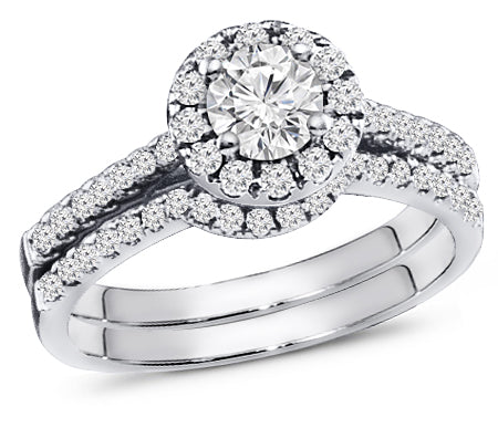 0.75 Carat Brilliant round Halo Diamond Engagement Wedding Ring Set