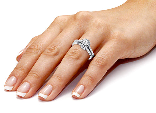 0.75 Carat Brilliant round Halo Diamond Engagement Wedding Ring Set