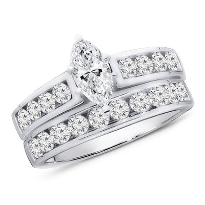 1.00 Carat Marquise Cut Diamond Engagement Wedding Ring Set