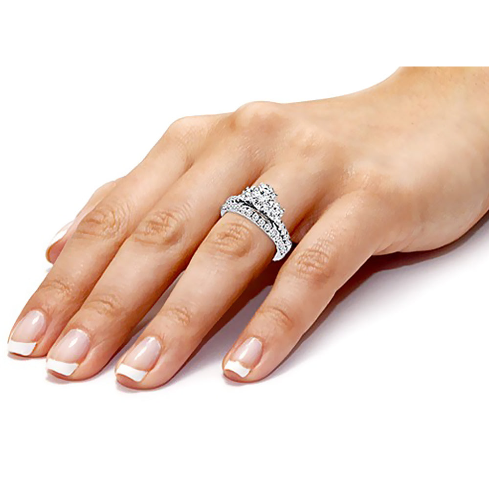 1.40 Ct. Tw. Three Stone Inspired Diamond Engagement Wedding Ring Set