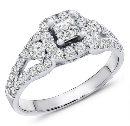 1.30 Carat Princess Cut with Brilliant Round Diamond Engagement Ring
