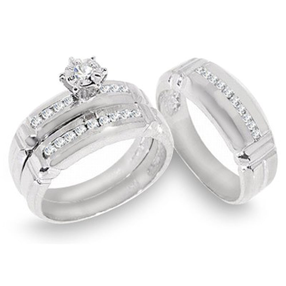 Darling 3-Piece 14K Gold His & Hers 0.80 Ct. Tw. Brilliant Round Diamond Engagement Ring with Wedding Band Set