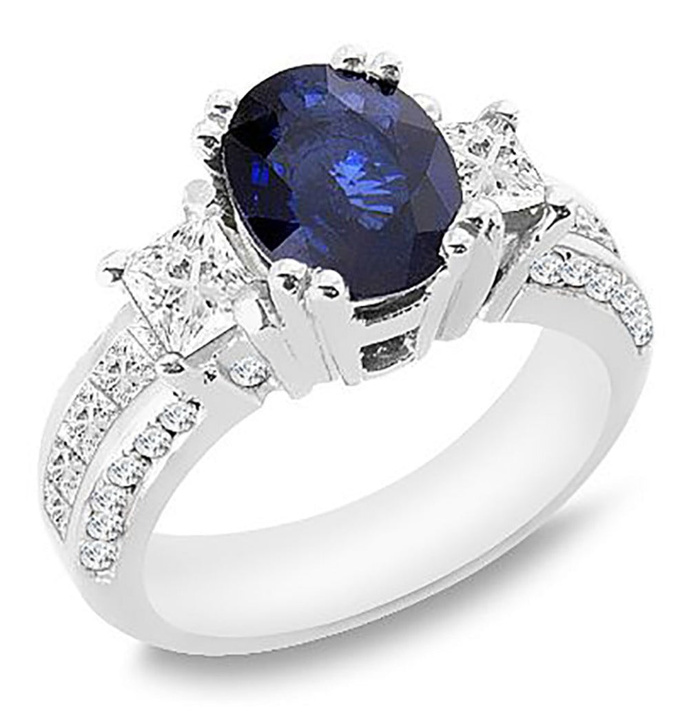 3.00 Ct. Tw. Oval Cut Natural Blue Sapphire & 0.80 Ct. Tw. Diamond Ring