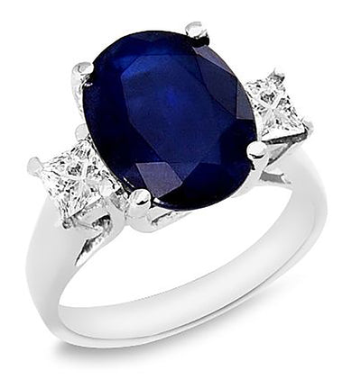 Three Stone 4.00 Ct. Tw. Natural Blue Sapphire with 0.60 Ct. Tw. Diamond Ring