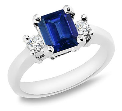 Three Stone 1.50 Ct. Tw. Natural Sapphire with 0.60 Ct. Tw. Diamond Ring
