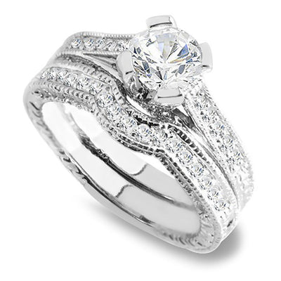 1.10 Carat Brilliant Round Diamond Antique Design Engagement Wedding Ring Set