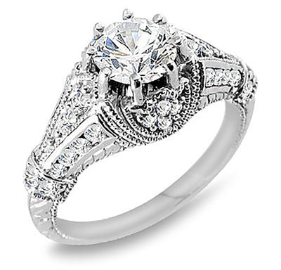 Antique Design 1.35 Ct. Tw. Brilliant Round Cut Diamond Engagement Ring