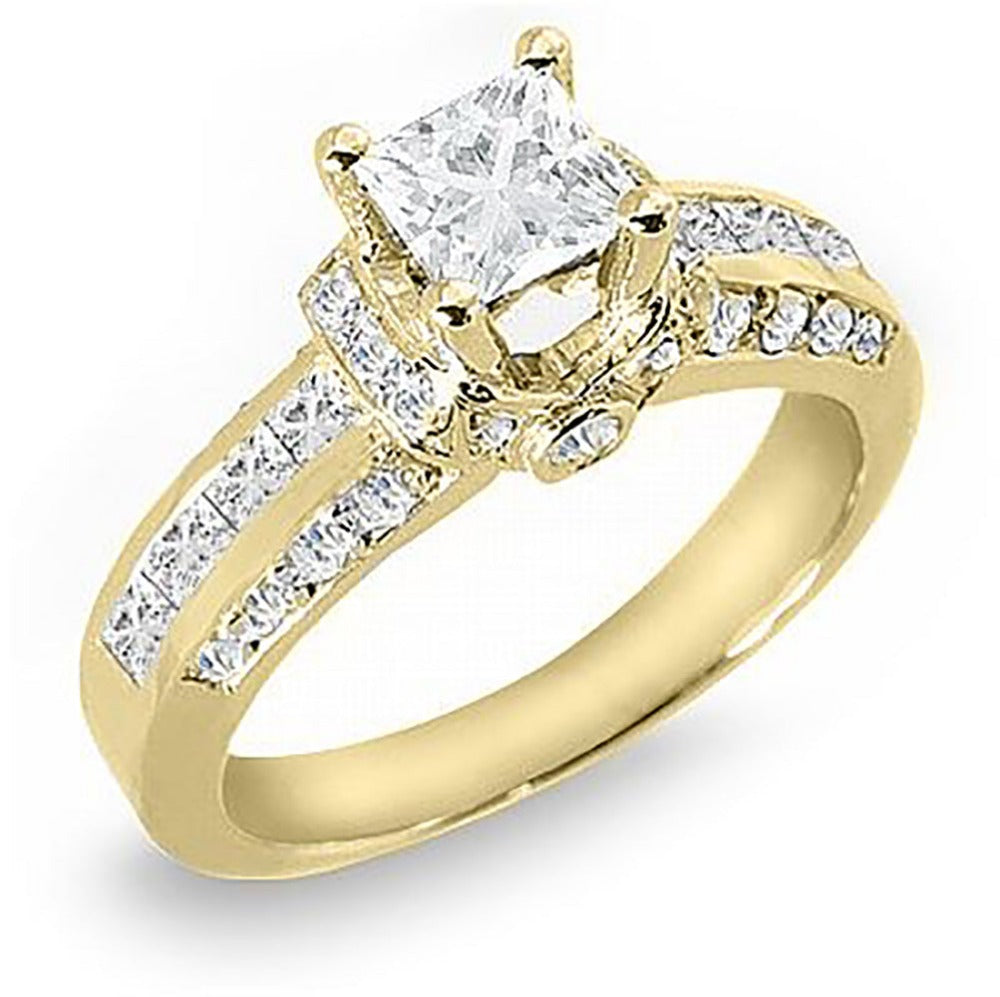 1.75 Carat Princess with Round Cut Diamond Engagement Ring