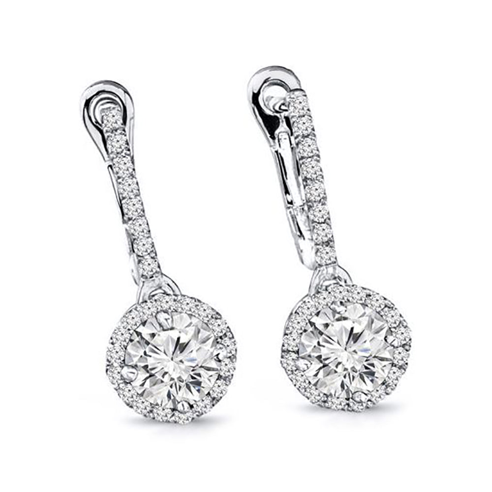 1.00 ct. Natural Diamond Drop Earrings Halo Setting